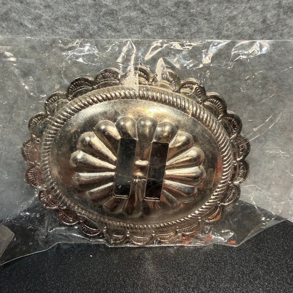 Vintage Silver Tone Belt Buckle Blank Oval Western Craft DIY NOS Scalloped Edge - Picture 9 of 13